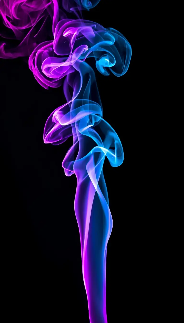 Neon cyan and magenta smoke on black background, AMOLED 3D wallpaper with dark AMOLED contrast for 4K displays