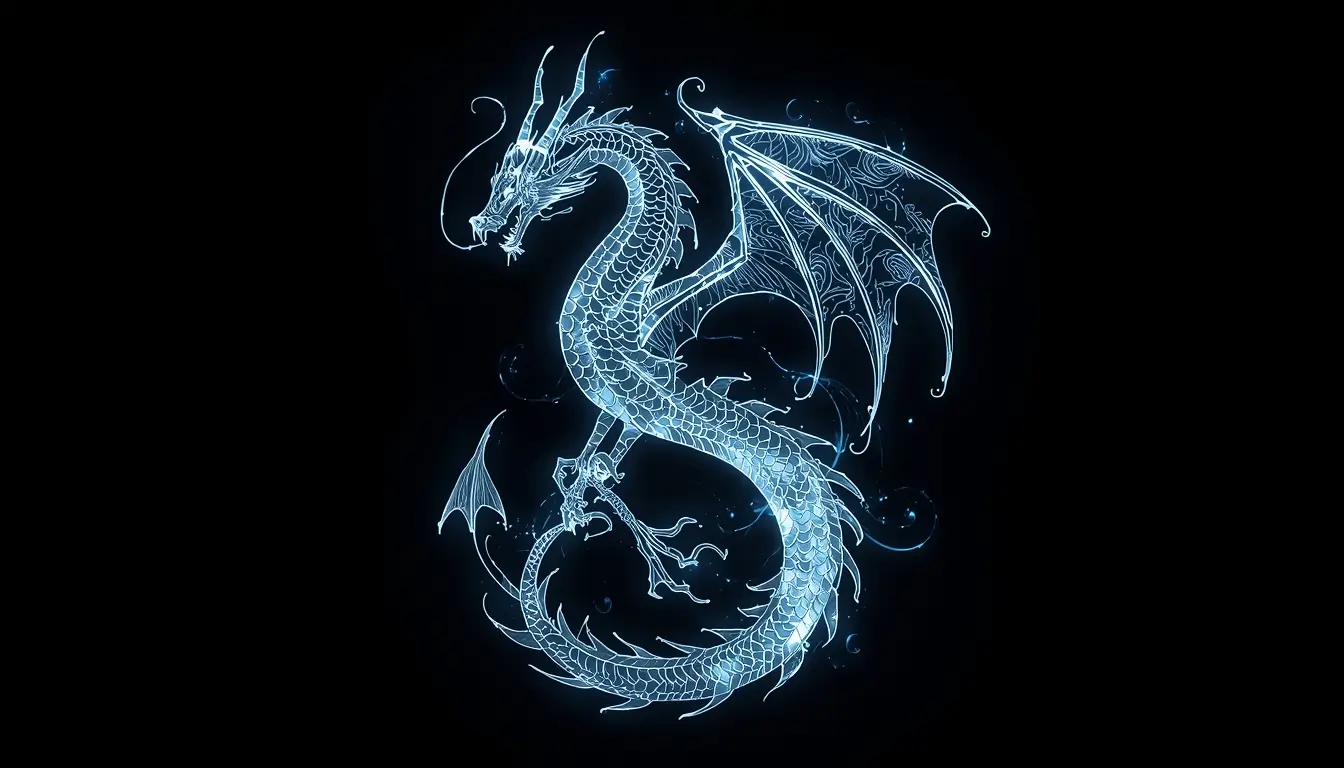 Glowing silver dragon with intricate scales on a pure black background, ultra HD 4K AMOLED black wallpaper for phones.