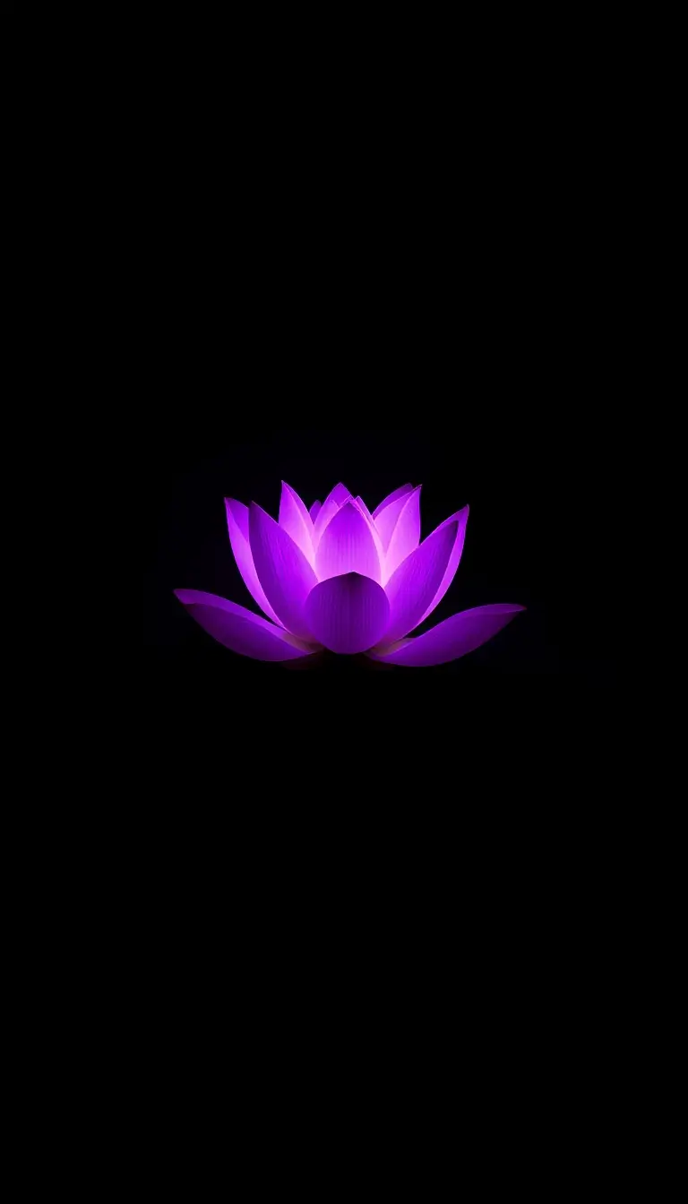 Glowing purple lotus on pure black background, AMOLED pure black wallpaper 4K for dark and super AMOLED displays