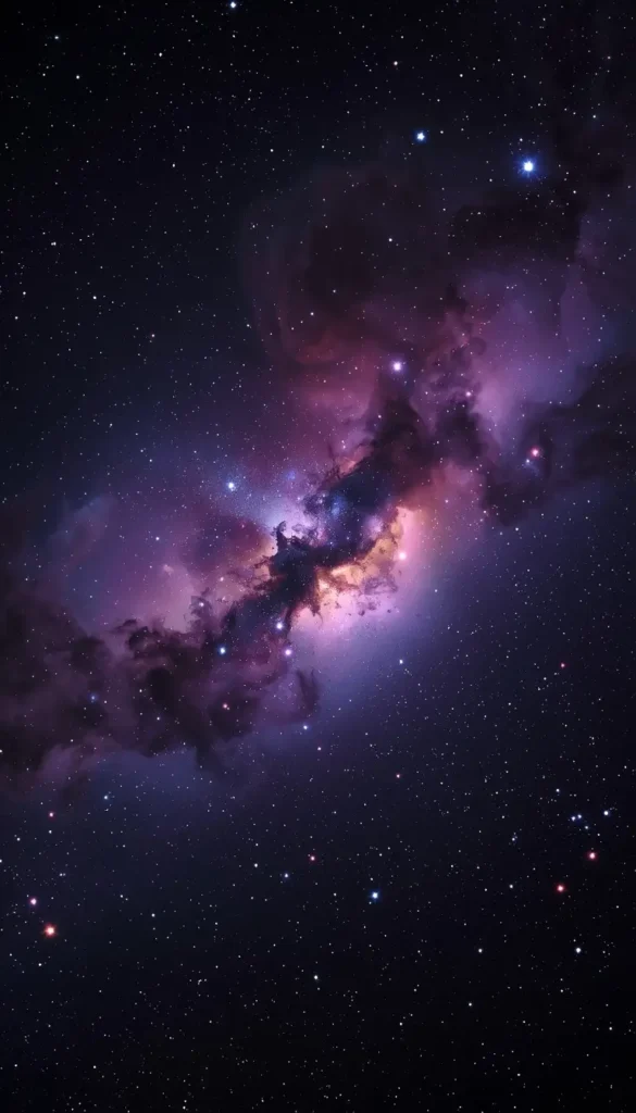 Deep space nebula with glowing stars on a pure black background, ultra HD 4K AMOLED wallpaper optimized for dark displays.