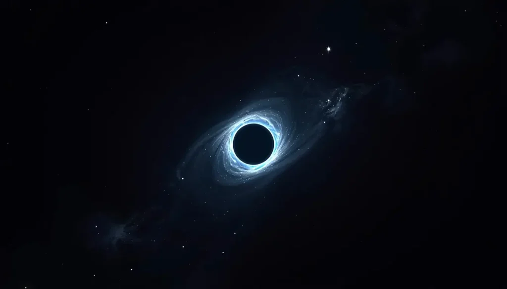 Glowing blue black hole in deep space with true black background, ultra dark AMOLED wallpaper in 4K
