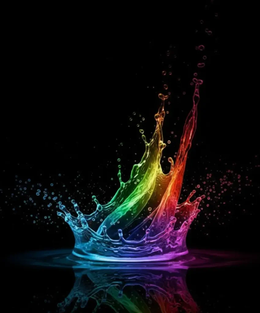 Colorful water splash on pure black background, ultra HD 4K AMOLED wallpaper with deep blacks and vibrant contrast