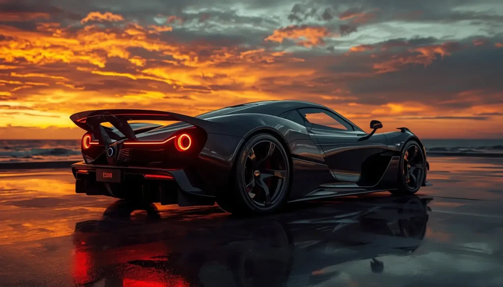 Black Car Wallpaper 4K – Hypercar at Sunset Beach