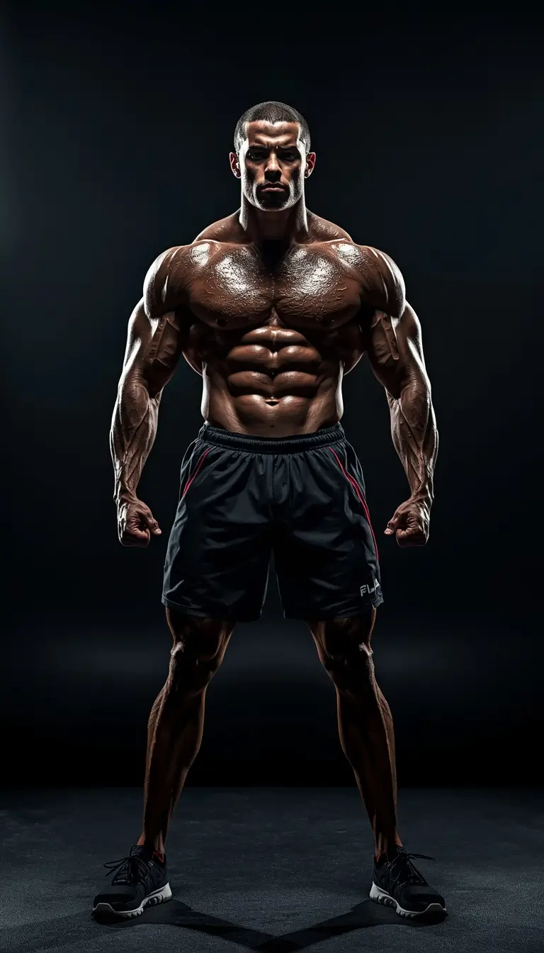 Muscular bodybuilder standing confidently gym motivation wallpaper showcasing strength, discipline, and workout dedication