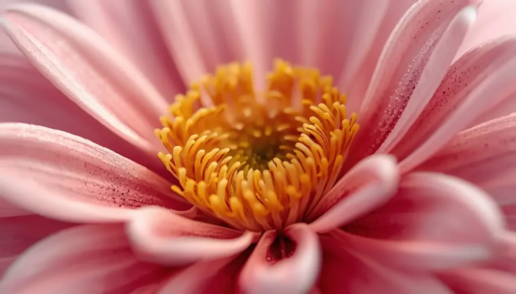 Pink flower wallpaper featuring a macro close-up of soft pink petals and a detailed golden center with a clean floral aesthetic.