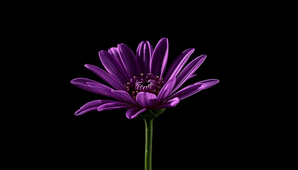 Purple flower wallpaper on black background with dramatic lighting, dark aesthetic floral image for AMOLED screens
