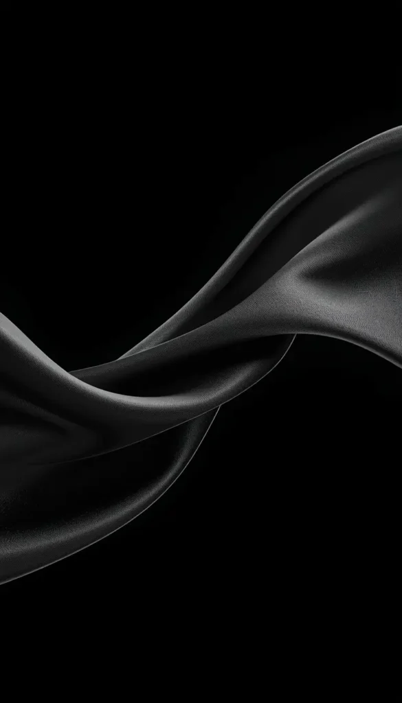 Flowing black silk fabric waves on dark background, amoled-3d-wallpaper ultra HD minimal abstract wallpaper