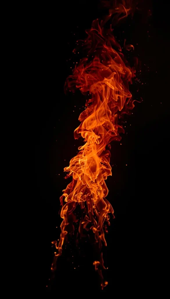 Bright orange flame on deep black background amoled black wallpaper 4k style