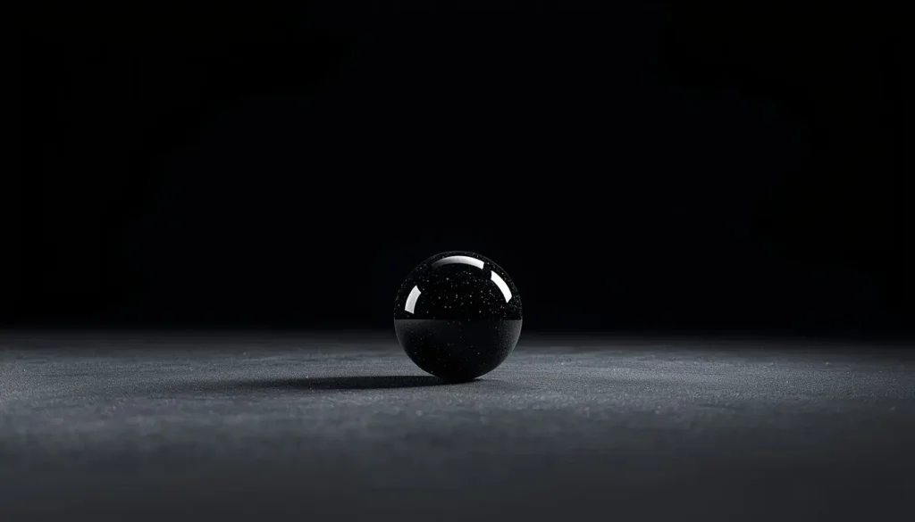 Glossy black sphere on dark surface with soft reflection, amoled-pure-black-wallpaper-4k ultra HD minimal abstract wallpaper