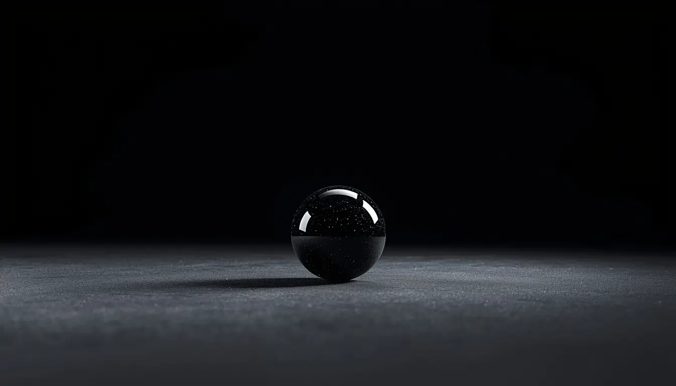 Glossy black sphere on dark surface with soft reflection, amoled-pure-black-wallpaper-4k ultra HD minimal abstract wallpaper