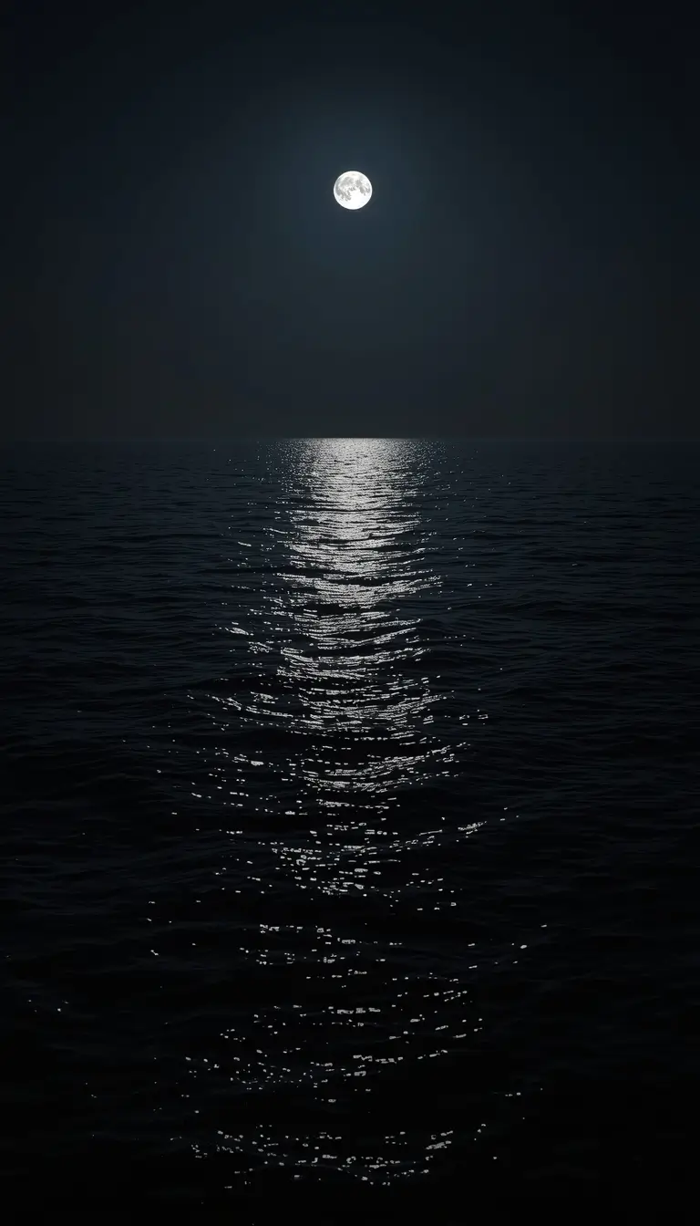 Serene full moon shining over a calm midnight ocean with shimmering reflections across dark water, perfect as an amoled-wallpaper-4k for phones. Deep blacks and soft highlights create a peaceful night aesthetic that looks stunning on AMOLED displays while saving battery. Great choice for fans of dark amoled wallpaper, amoled black wallpaper 4k, and ultra hd 4k amoled wallpaper 1440p with a minimal nature vibe.
