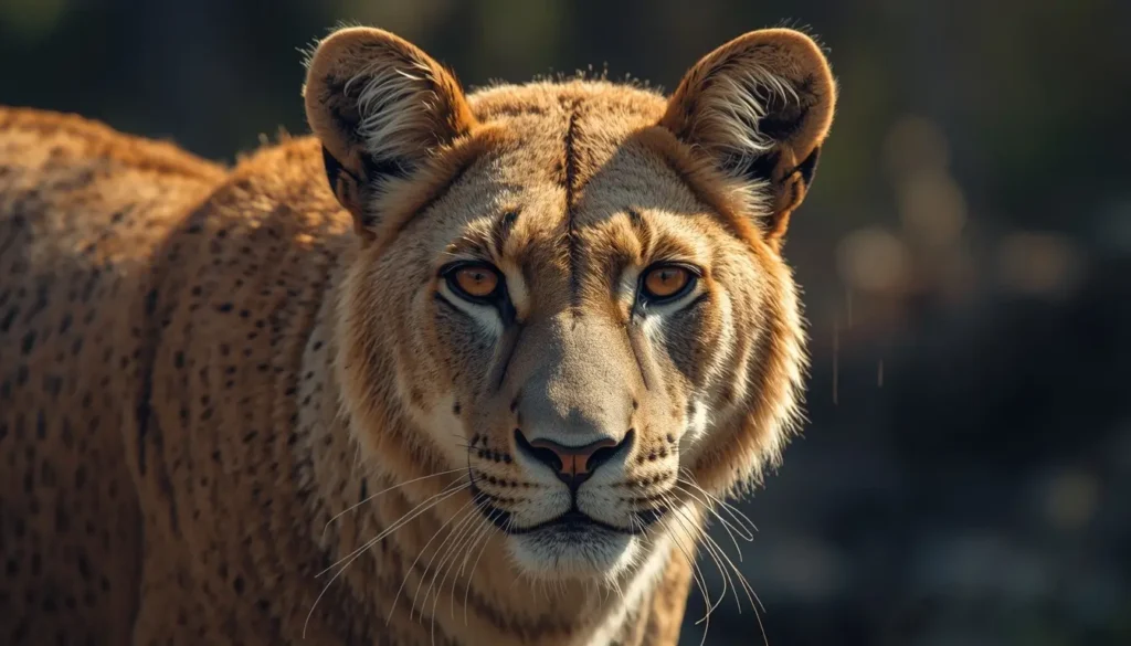 Majestic lioness animal wallpaper with intense eyes and detailed fur in soft natural daylight