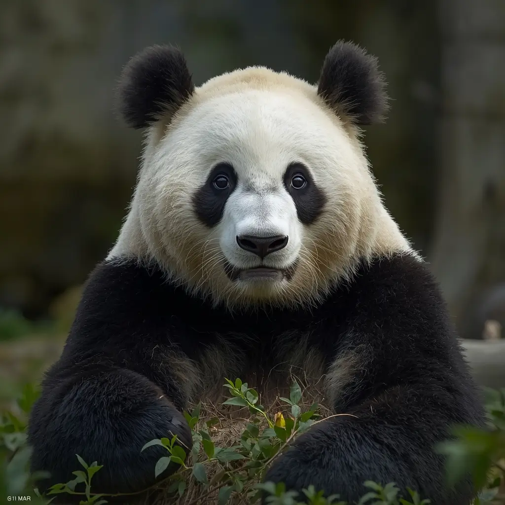 Giant panda animal wallpaper resting in greenery with detailed fur and soft natural daylight