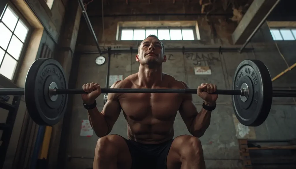 Muscular athlete lifting heavy barbell in gritty gym interior — gym-motivation-wallpaper for fitness inspiration