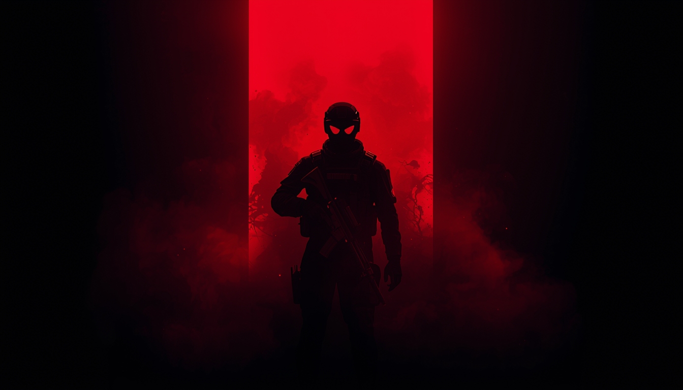 Minimal Rainbow Six Siege operator silhouette with red background, cinematic dark rainbow-six-siege-wallpaper