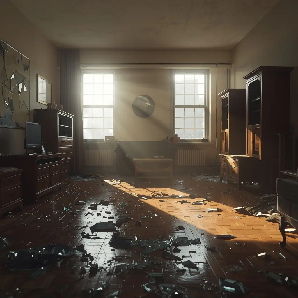 Rainbow Six Siege wallpaper 4K showing destroyed apartment room with sunlight, debris, and tactical siege environment background