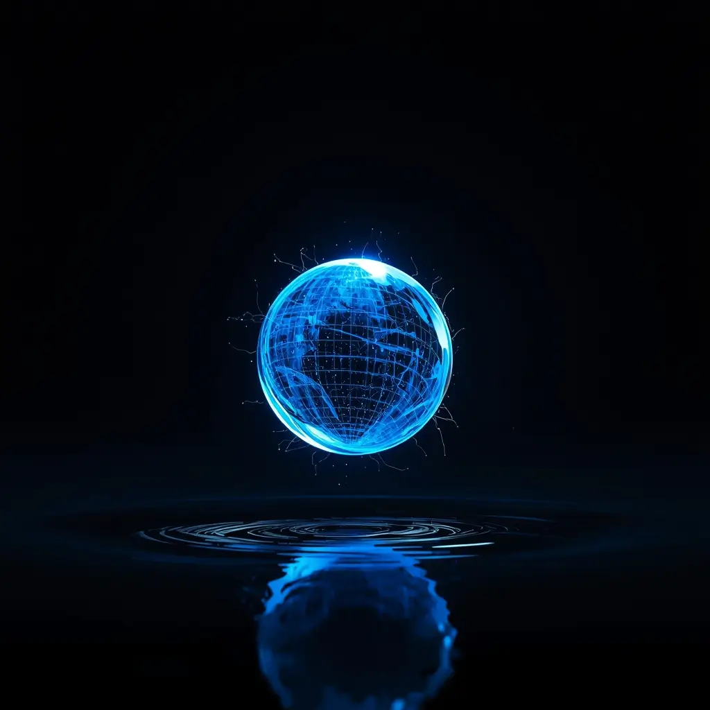 Glowing blue digital energy sphere on dark background amoled 3d wallpaper 4k style