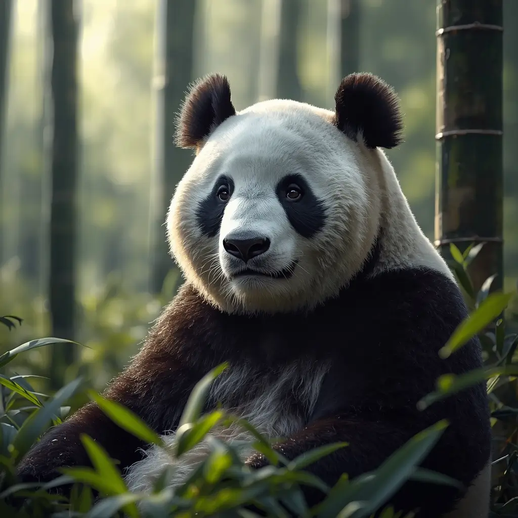 Cute giant panda sitting in bamboo forest wildlife scene animal-wallpaper nature animal photo