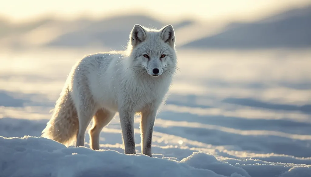 Beautiful arctic fox standing on snowy landscape winter wildlife animal-wallpaper photo of animals in nature