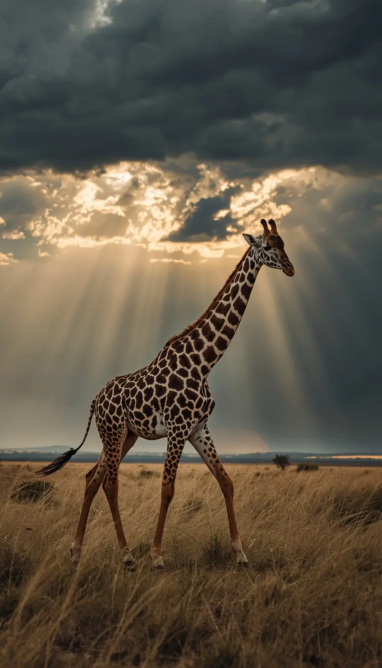 Giraffe walking in savanna with sun rays wildlife scene animal-wallpaper wild-animals-photos photo-of-animals nature