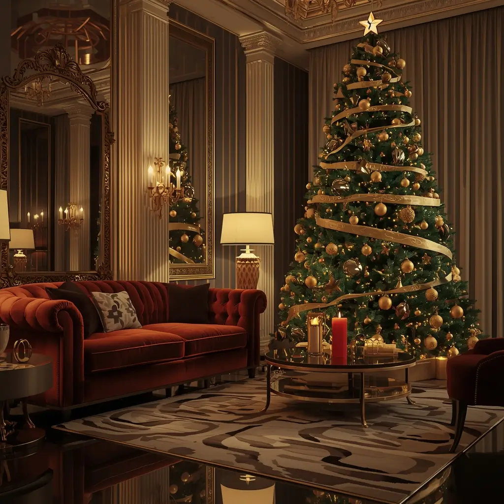 beautiful christmas wallpaper luxury living room with decorated tree and warm lights festive scene
