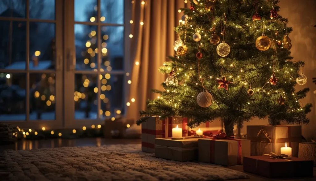 christmas day pic cozy decorated tree with lights and gifts warm festive indoor scene