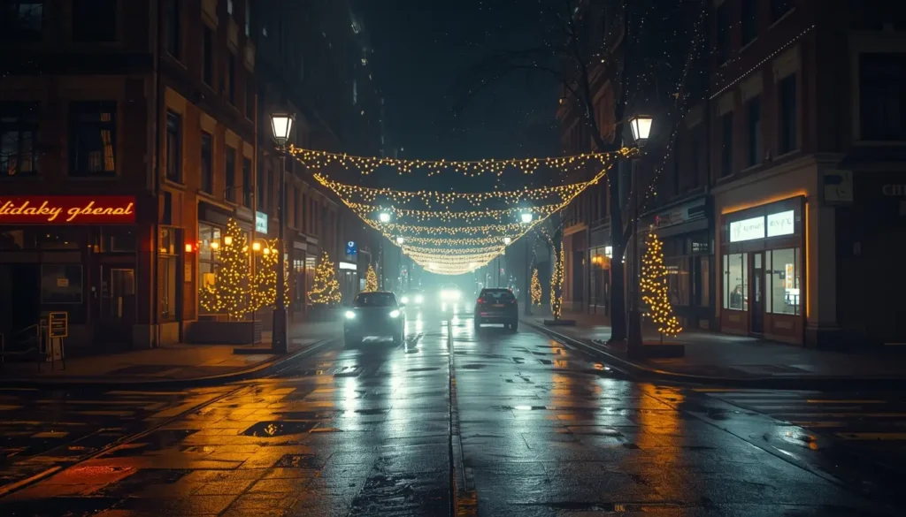 christmas festival images night street with glowing lights and decorated trees festive city scene