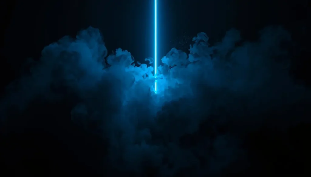 Blue light beam through dark clouds dark amoled wallpaper with deep black background and glowing effect for OLED screens.