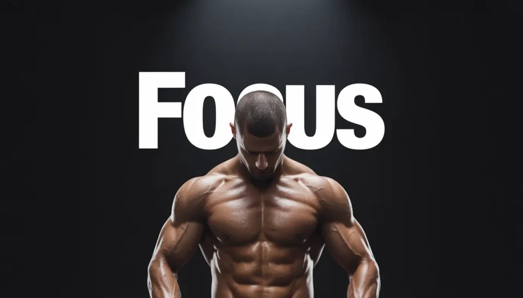 Muscular athlete under spotlight with Focus text, gym-motivation-wallpaper showing strength, discipline, and intense fitness mindset