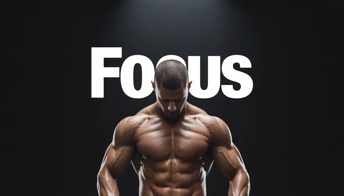 Muscular athlete under spotlight with Focus text, gym-motivation-wallpaper showing strength, discipline, and intense fitness mindset