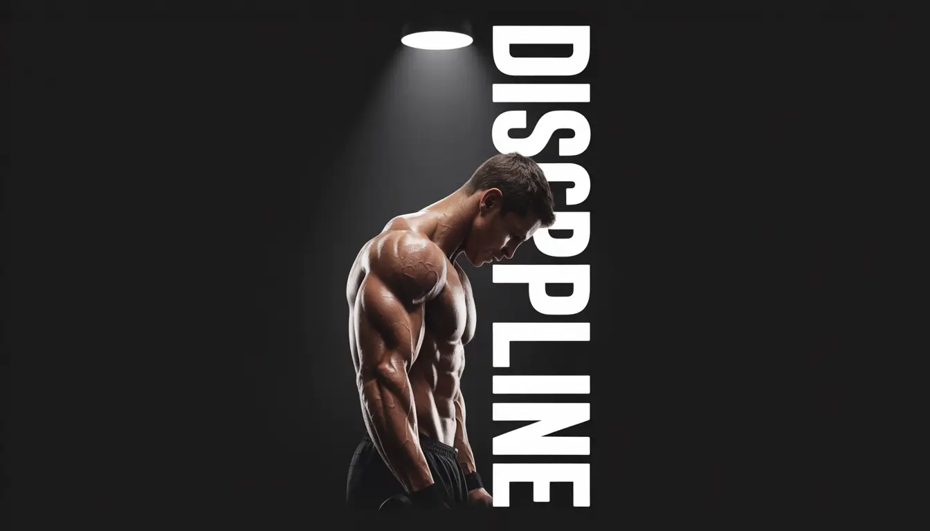 Muscular athlete under spotlight with Discipline text, gym-motivation-wallpaper showing strength, focus, and fitness mindset