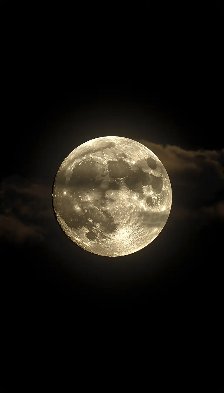 Close up view of a bright full moon in a dark night sky showing detailed lunar surface and glowing images-of-moon-light scene.