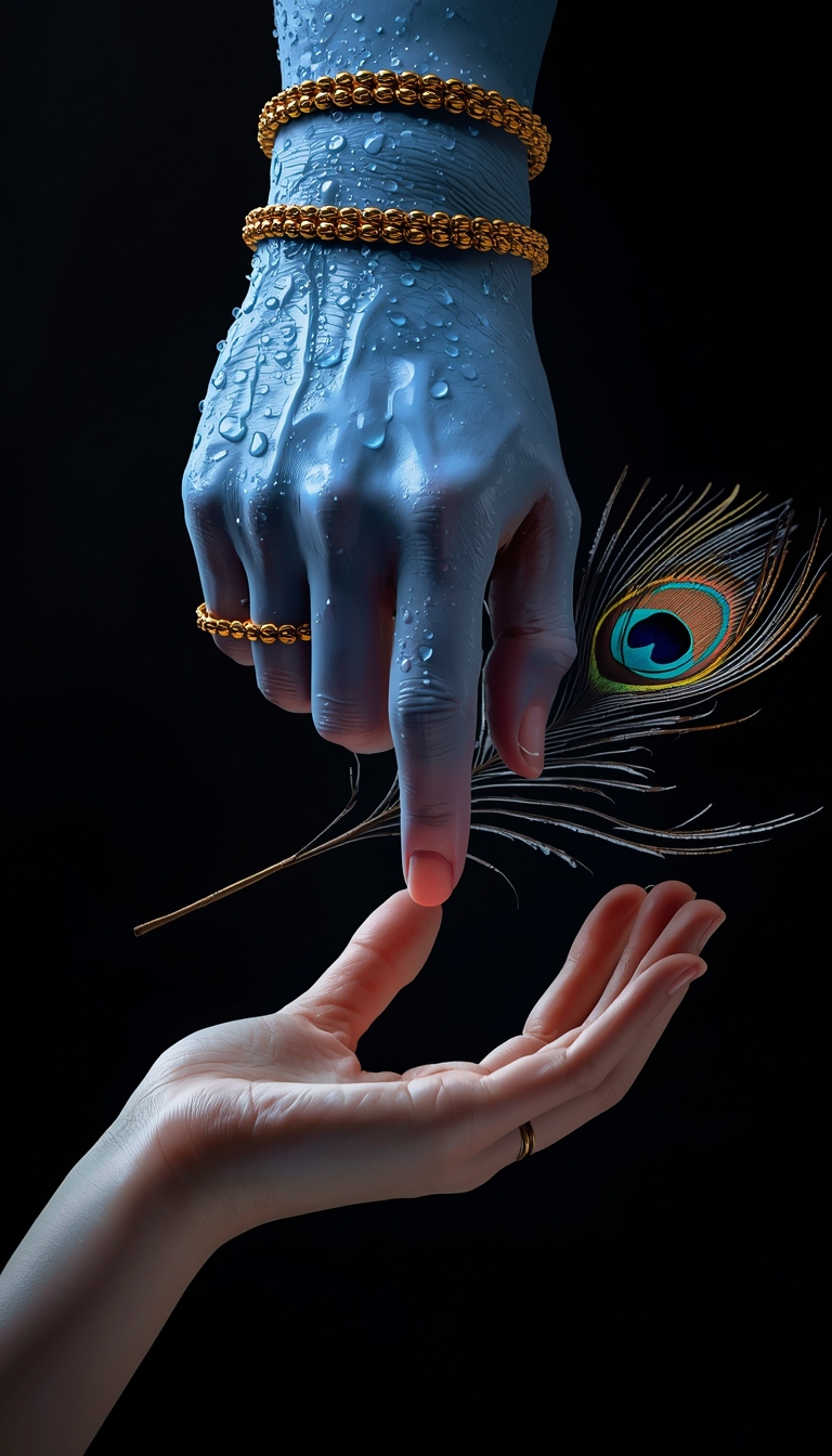 Lord Krishna blue hand with peacock feather divine krishna-wallpaper artistic photo