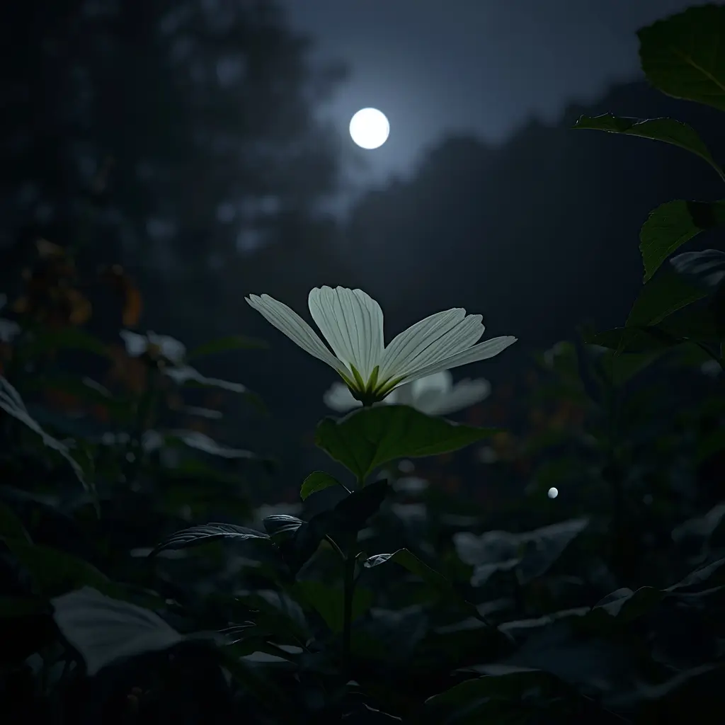 White moonflower blooming at night under moonlight aesthetic moon flower photos for phone and desktop background