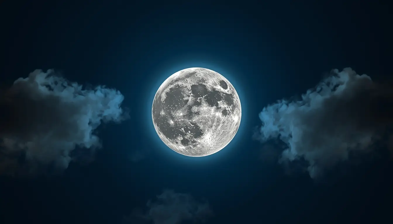 Bright full moon glowing in a dark night sky with soft clouds creating a beautiful moon-light-photos scene.