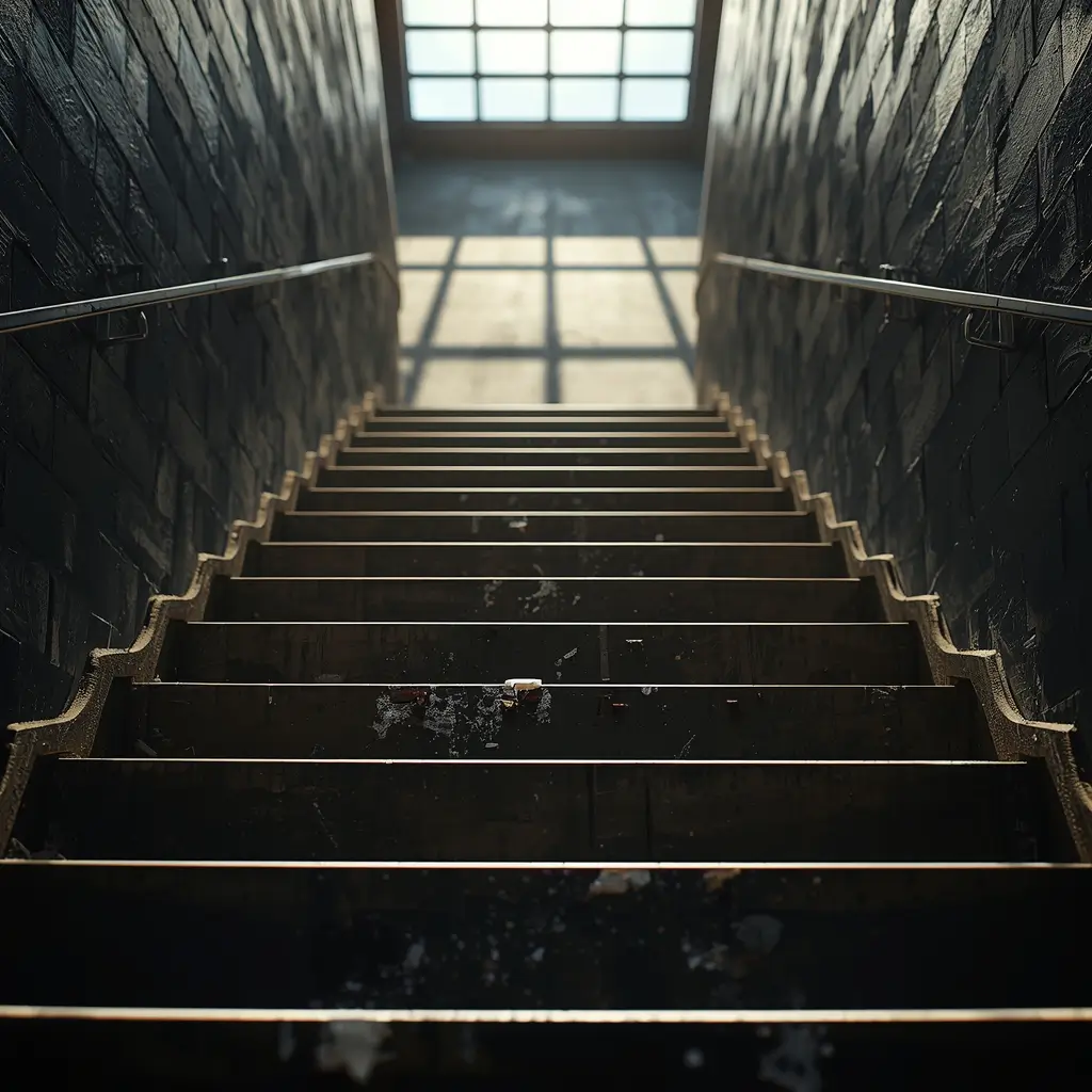 Motivational wallpaper for gym showing a staircase leading toward bright light symbolizing progress discipline and fitness journey