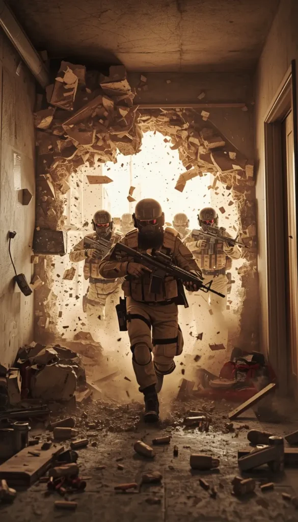 Tactical team breaching wall rainbow-six-siege-wallpaper action scene r6 wallpaper gaming background.