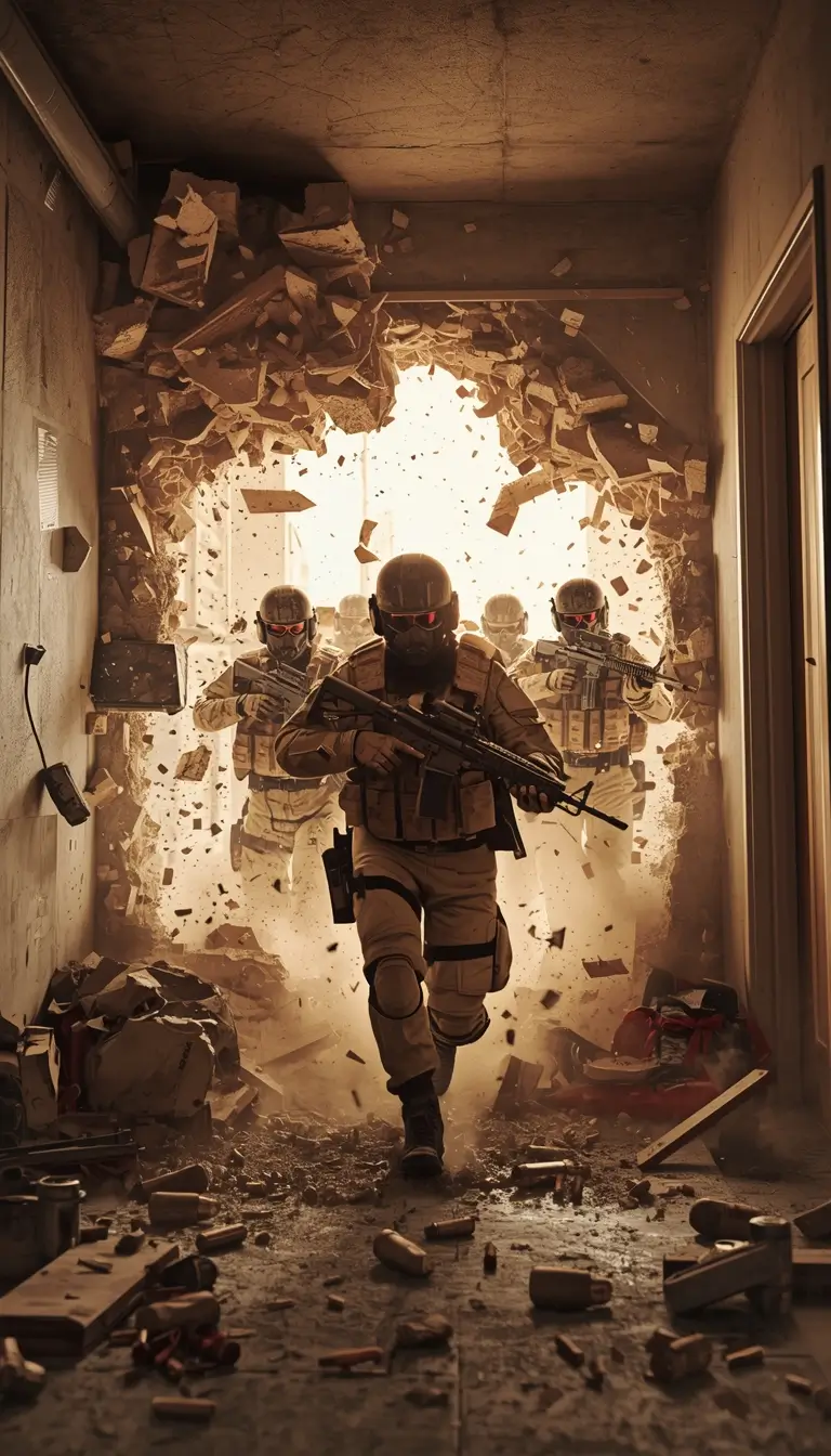 Tactical team breaching wall rainbow-six-siege-wallpaper action scene r6 wallpaper gaming background.