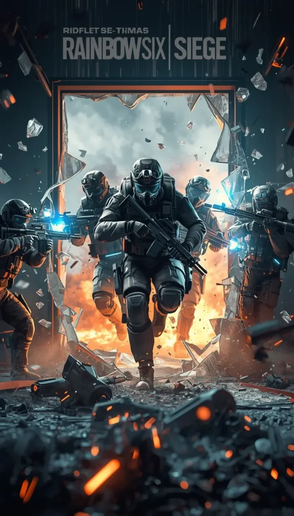 Elite operators breaching doorway rainbow-six-siege-wallpaper-4k action scene cinematic r6 wallpaper gaming background.