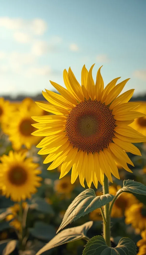 Bright yellow sunflower in sunny field beautiful yellow flower wallpaper for phone and desktop background