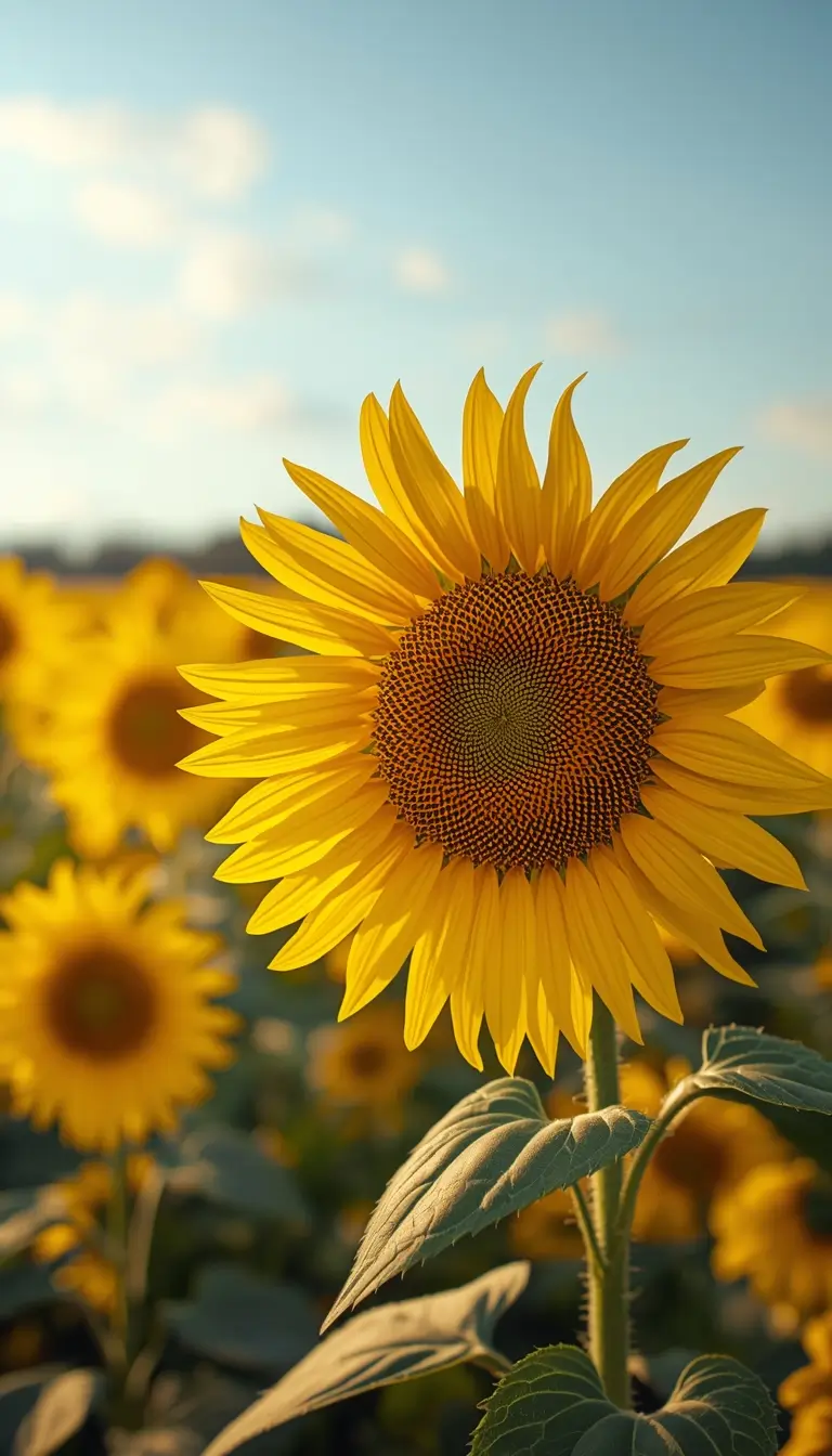 Bright yellow sunflower in sunny field beautiful yellow flower wallpaper for phone and desktop background