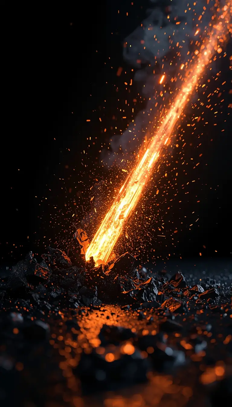 Glowing meteor impact with sparks on dark surface amoled wallpaper 4k with fiery orange light and deep black background for OLED screens.