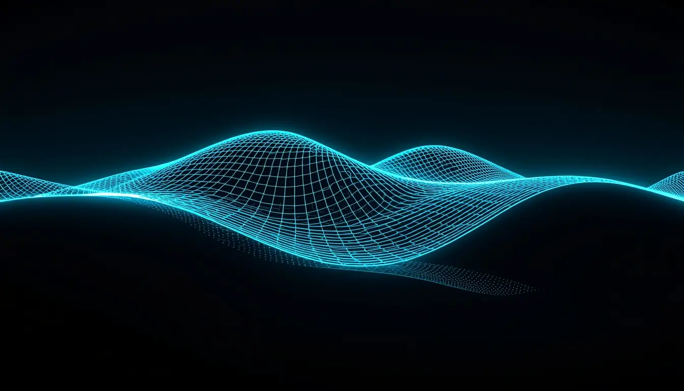 Glowing cyan wave grid on black background amoled 3d wallpaper with smooth curves and deep black contrast for OLED screens.