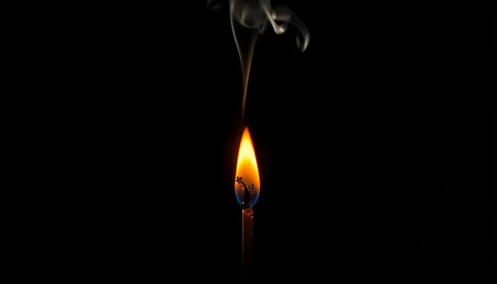 Single match flame with smoke on black background amoled pure black wallpaper 4k with warm glow and deep black contrast for OLED screens.