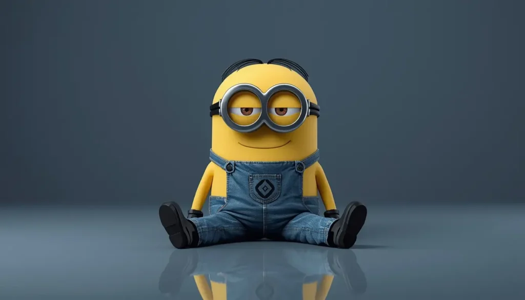 Cute Minion sitting on a minimal background with a smile creating a clean and aesthetic cute minions wallpaper for desktop screens.