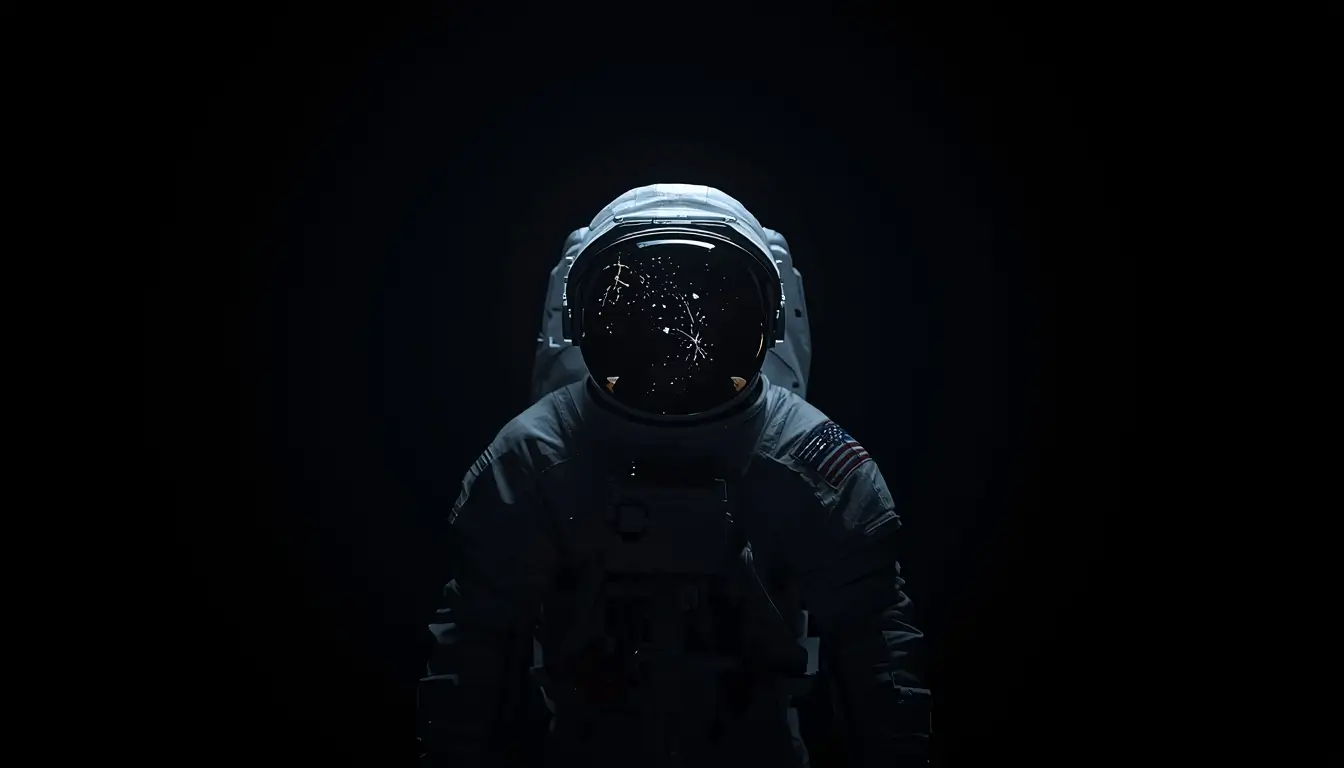 Lone astronaut in dark space with reflective helmet dark amoled wallpaper featuring deep black background for OLED screens.