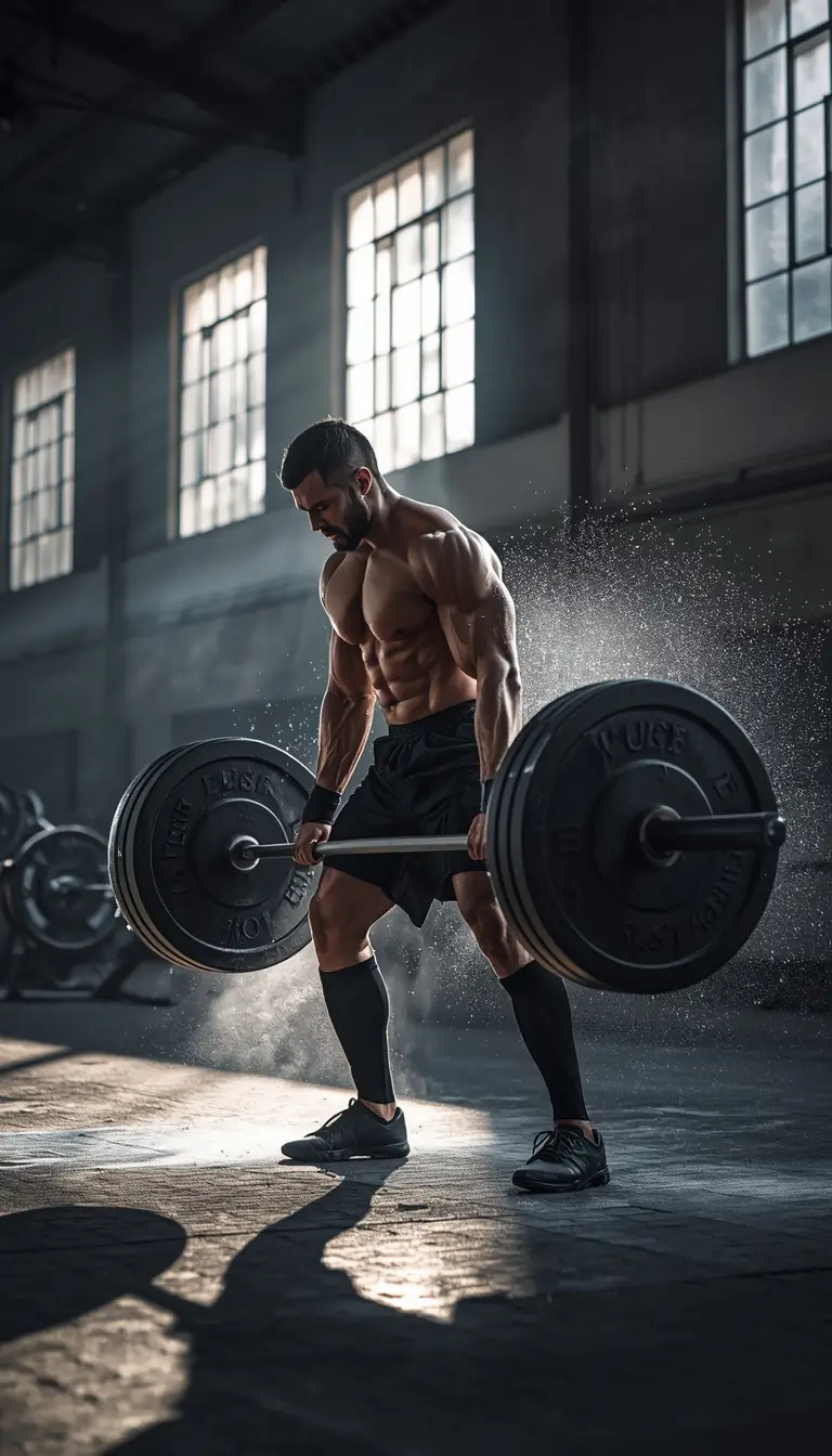 Deadlift gym wallpaper showing athlete lifting heavy barbell with strength focus and intense training energy