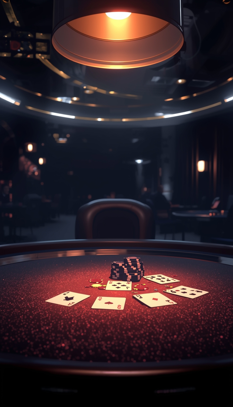 gambit-wallpaper-4k-for-pc dark casino table with playing cards and poker chips under warm light creating cinematic gambling scene background.