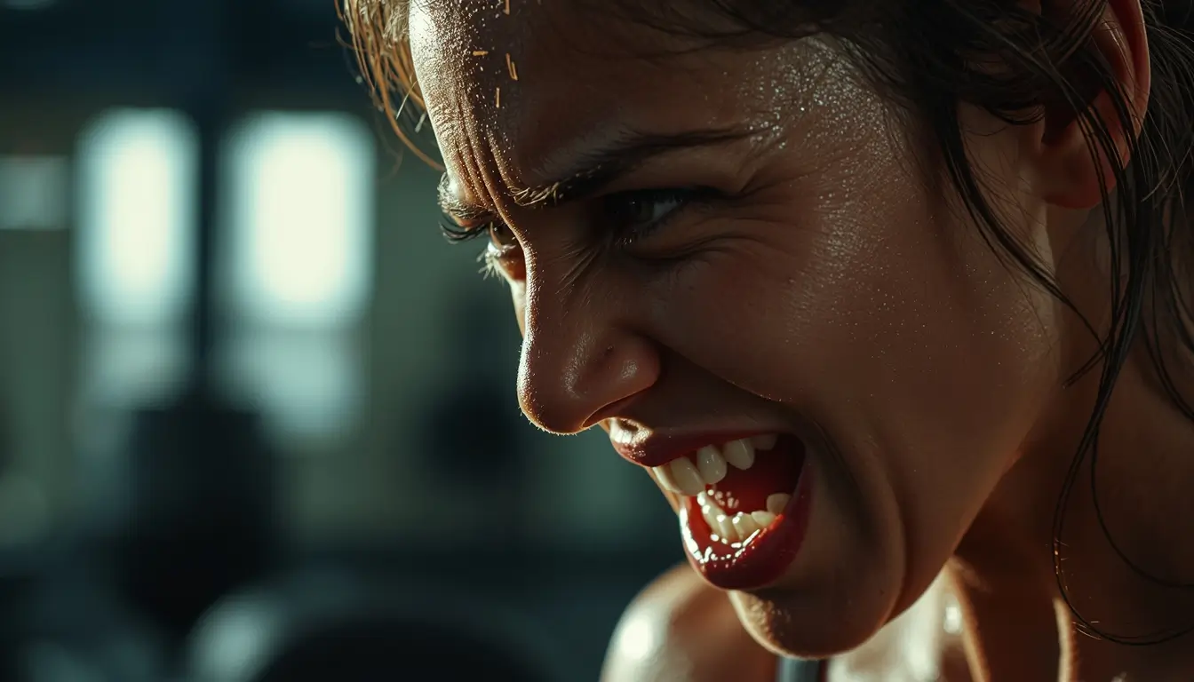 Gym motivation wallpaper showing intense athlete expression during workout highlighting focus strength and determination