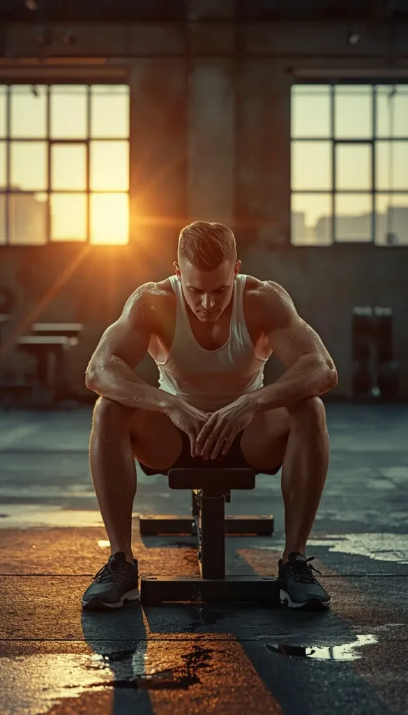 Gym motivation wallpaper showing athlete resting after workout symbolizing recovery effort and dedication